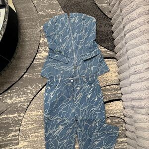 Fashion Nova Blue and White Patterned Pantsuit